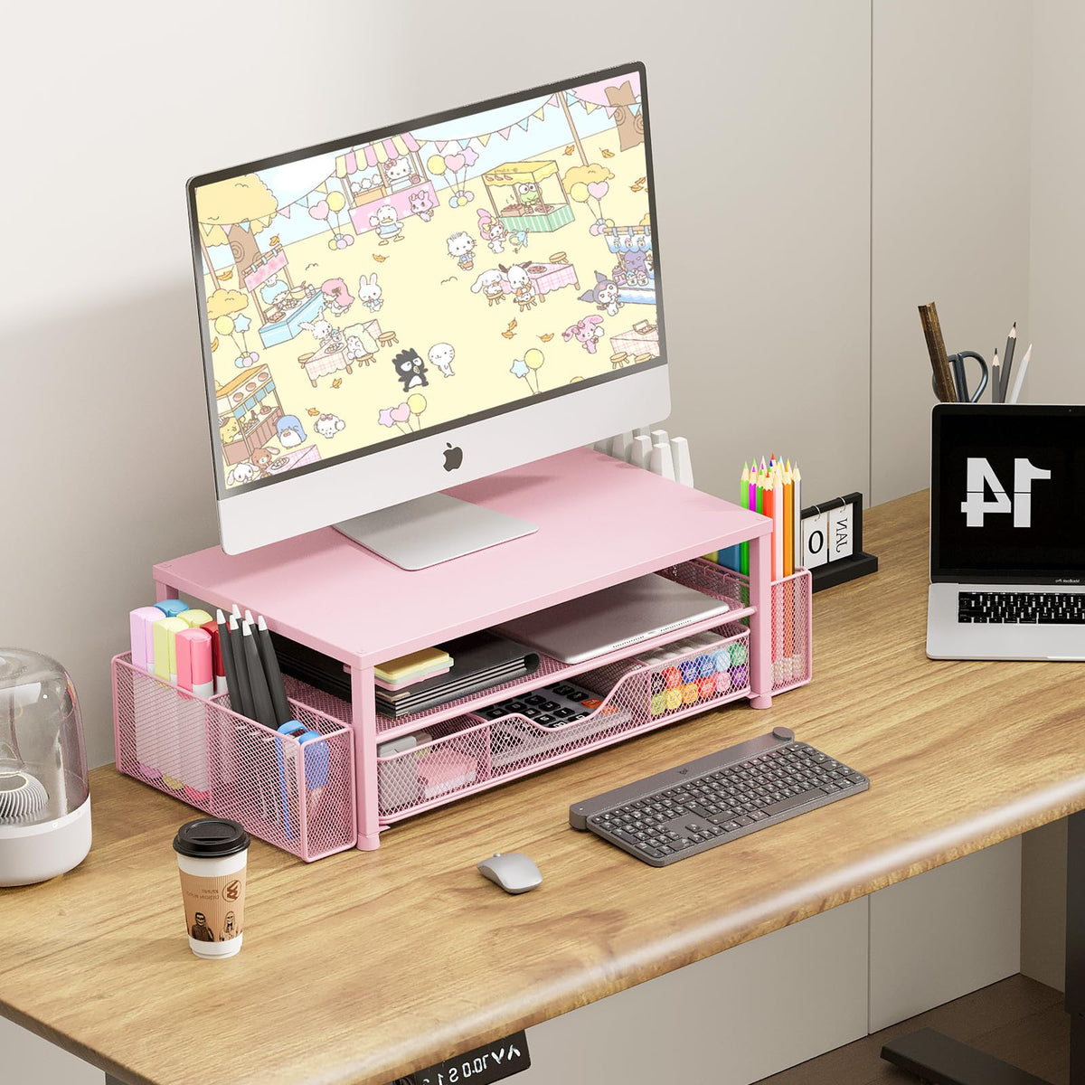 Desk Organizer and Accessories, 2-Tier Computer Monitor Stand Black
