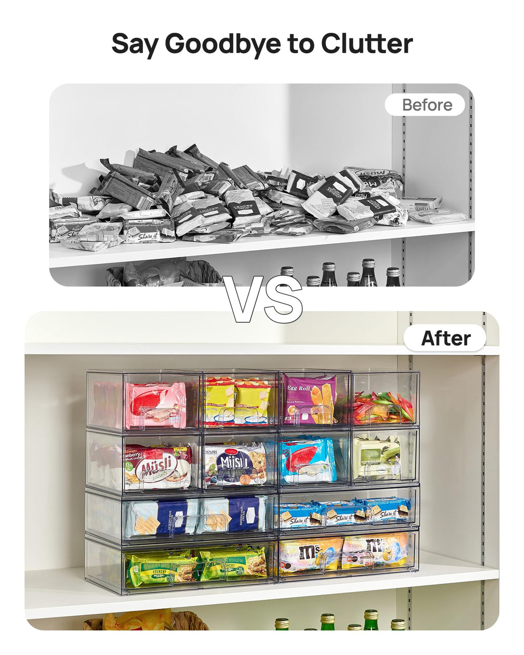 Clear Stackable Storage Drawers Set of 5, Plastic Organizer Bins |