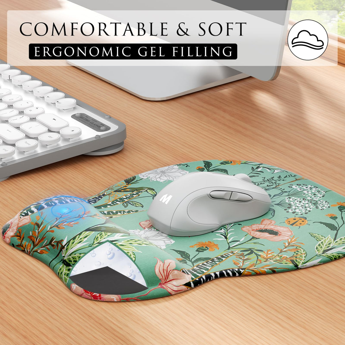 MROCO Ergonomic Mouse Pad | Gel Wrist Rest | 9.4 x 8.1 in | Black