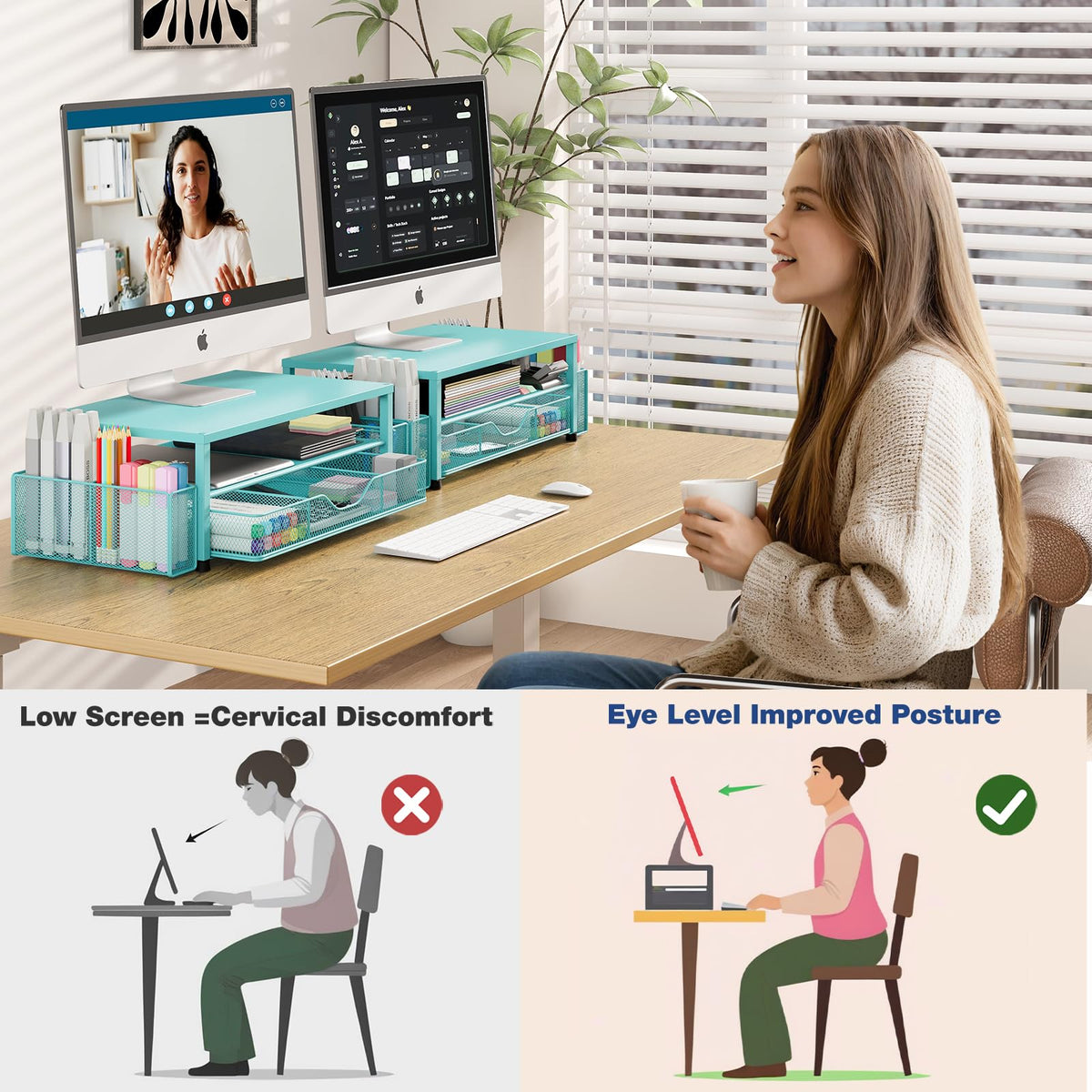 Desk Organizer and Accessories, 2-Tier Computer Monitor Stand Black