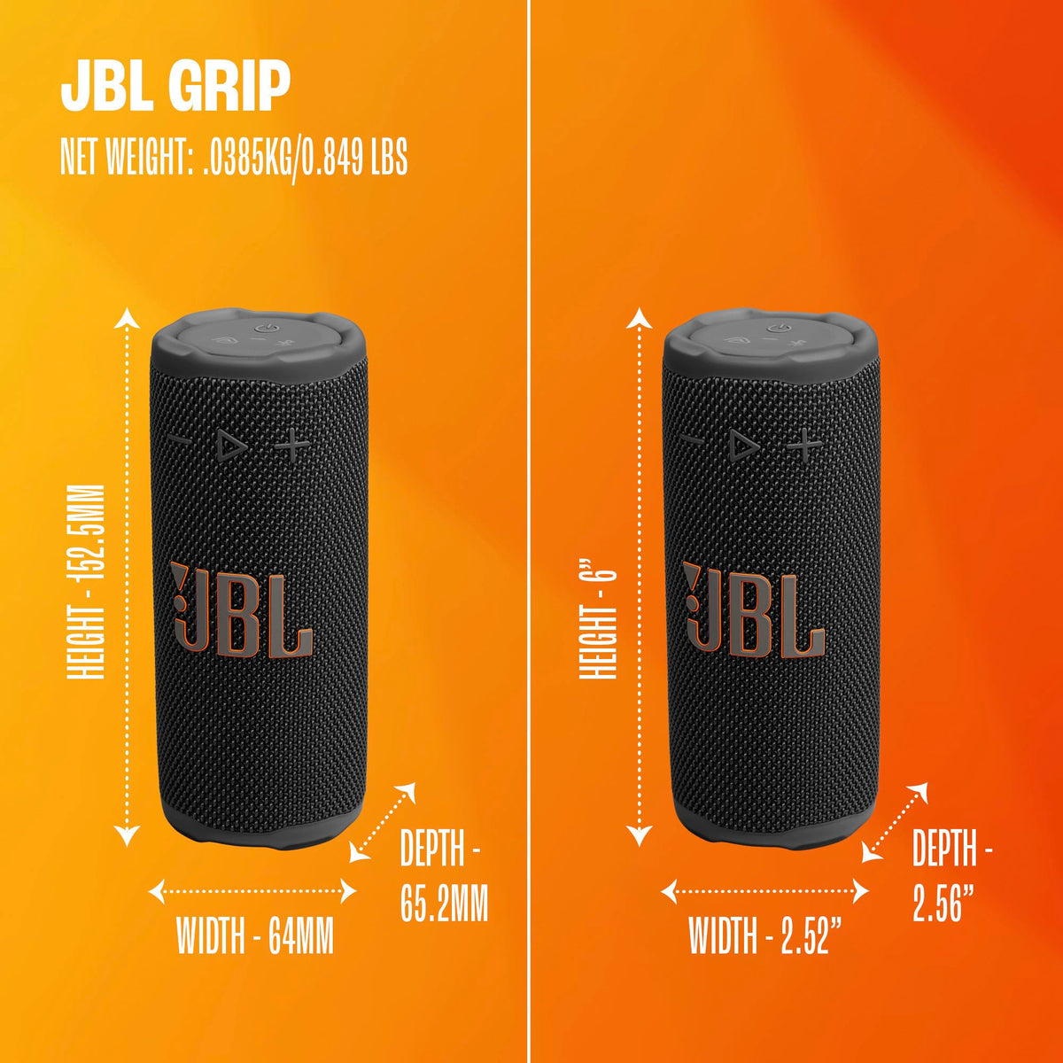 JBL Grip Portable Bluetooth Speaker, Waterproof, Ambient Light - White