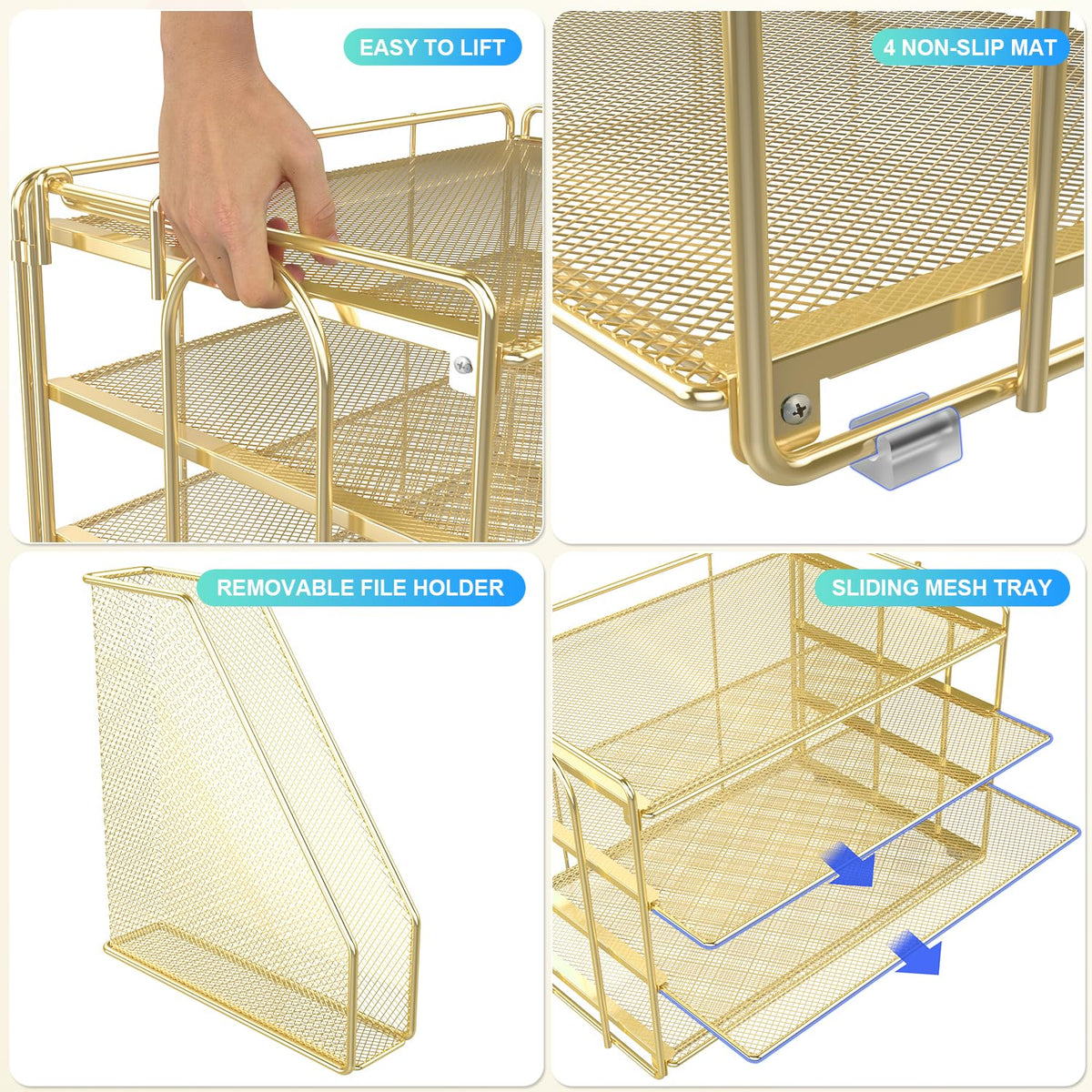 Paper Organizer With Magazine Holder | (Black, 4-Tier)