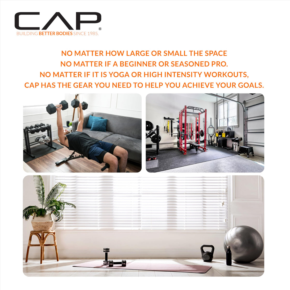 CAP Rubber Coated Dumbbell Weights for Strength Training, Anti-Roll Hex