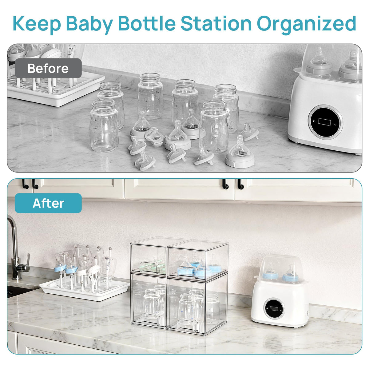 Clear Stackable Storage Drawers Set of 5, Plastic Organizer Bins |