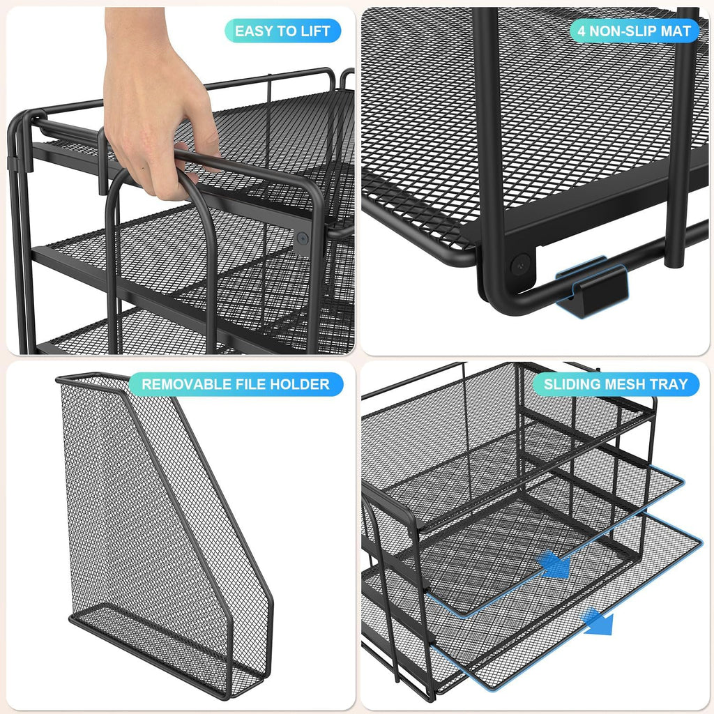 Paper Organizer With Magazine Holder | (Black, 4-Tier)