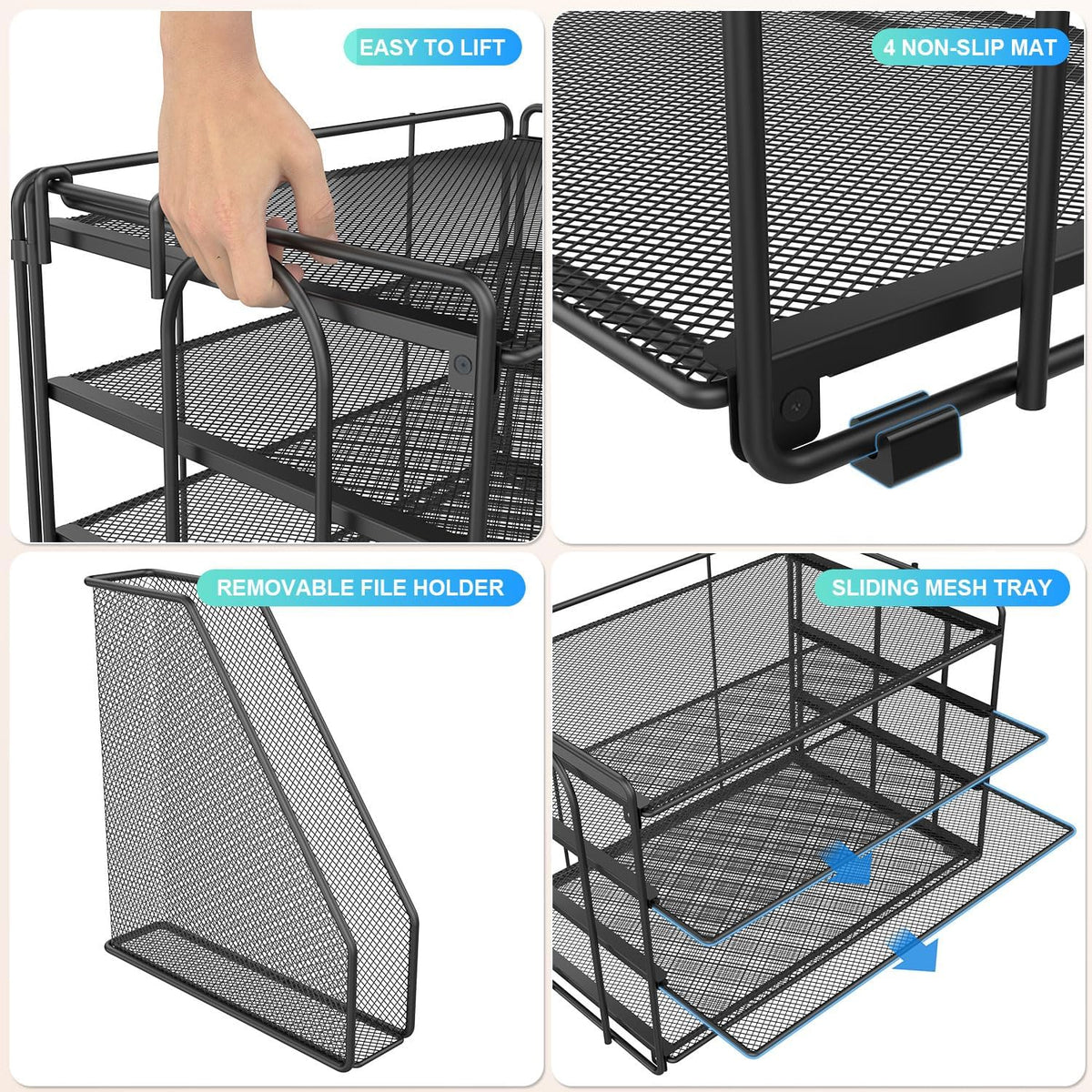 Paper Organizer With Magazine Holder | (Black, 4-Tier)