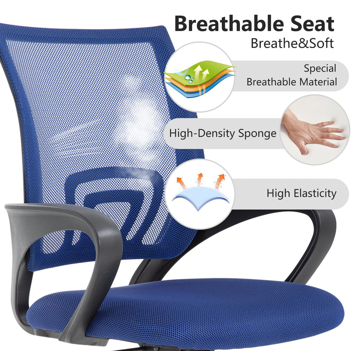 Ergonomic Office Chair | Mid-Back Swivel Desk Chair | with Lumbar Support