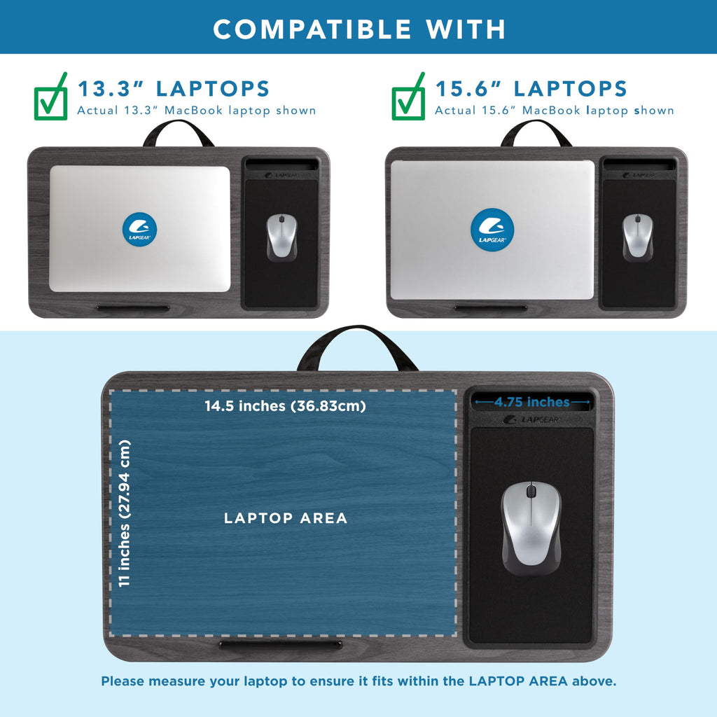 LAPGEAR Home Office Lap Desk – Black Carbon, Fits 15.6” Laptops