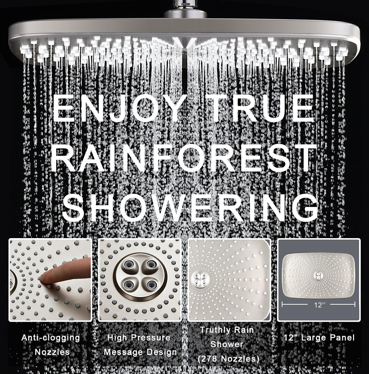 Shower Head with Rainfall Patter | Handheld Showerhead | Black | 1.8GPM