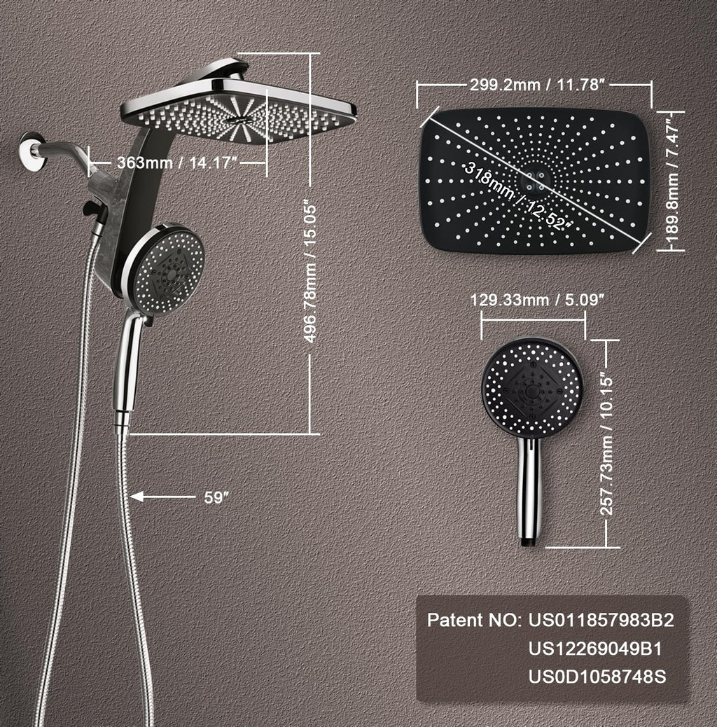 Shower Head with Rainfall Patter | Handheld Showerhead | Black | 1.8GPM