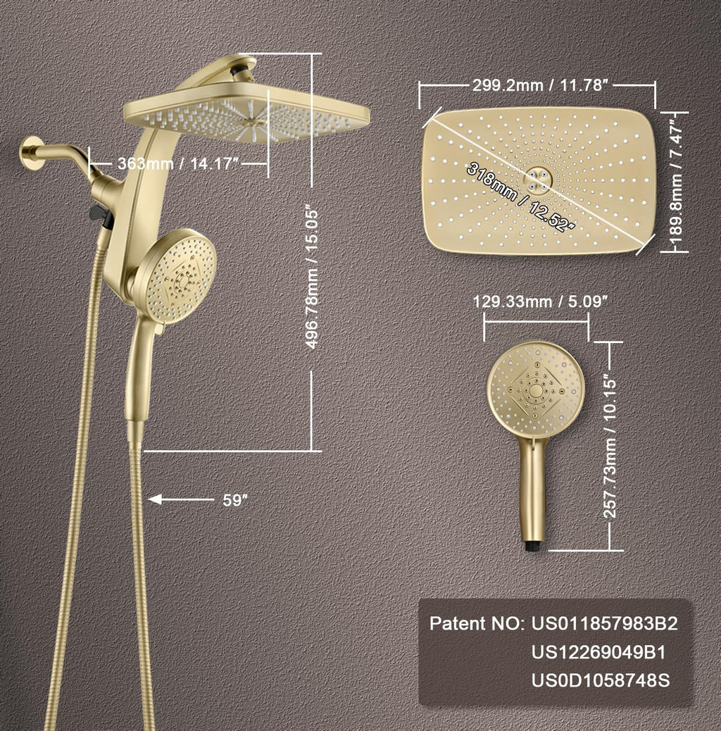 Shower Head with Rainfall Patter | Handheld Showerhead | Black | 1.8GPM