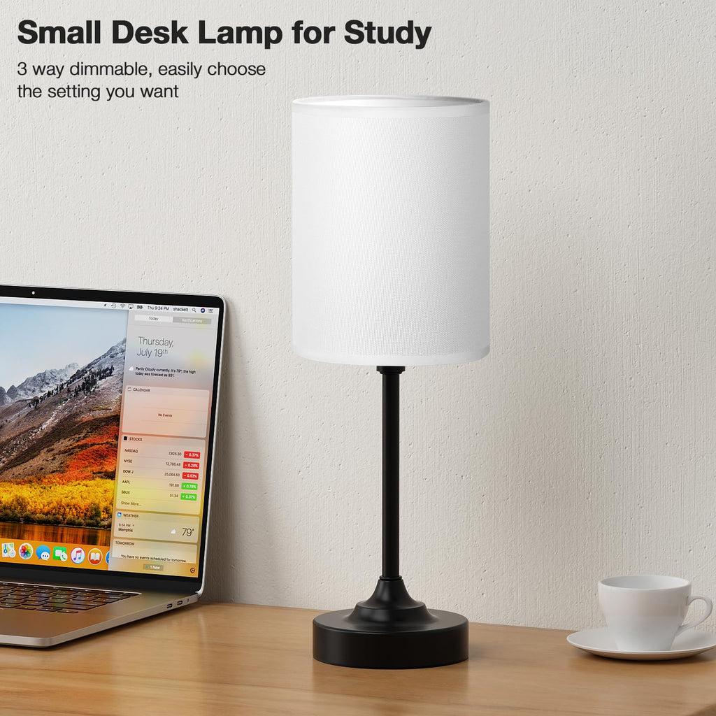 Bedside Table Lamp - Dimmable Touch, Wood-Grain Metal Base
