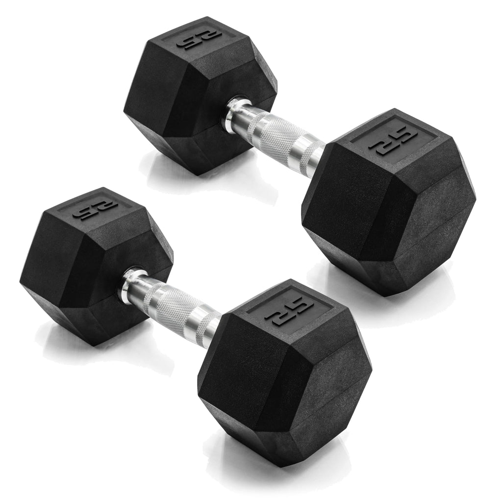 CAP Rubber Coated Dumbbell Weights for Strength Training, Anti-Roll Hex