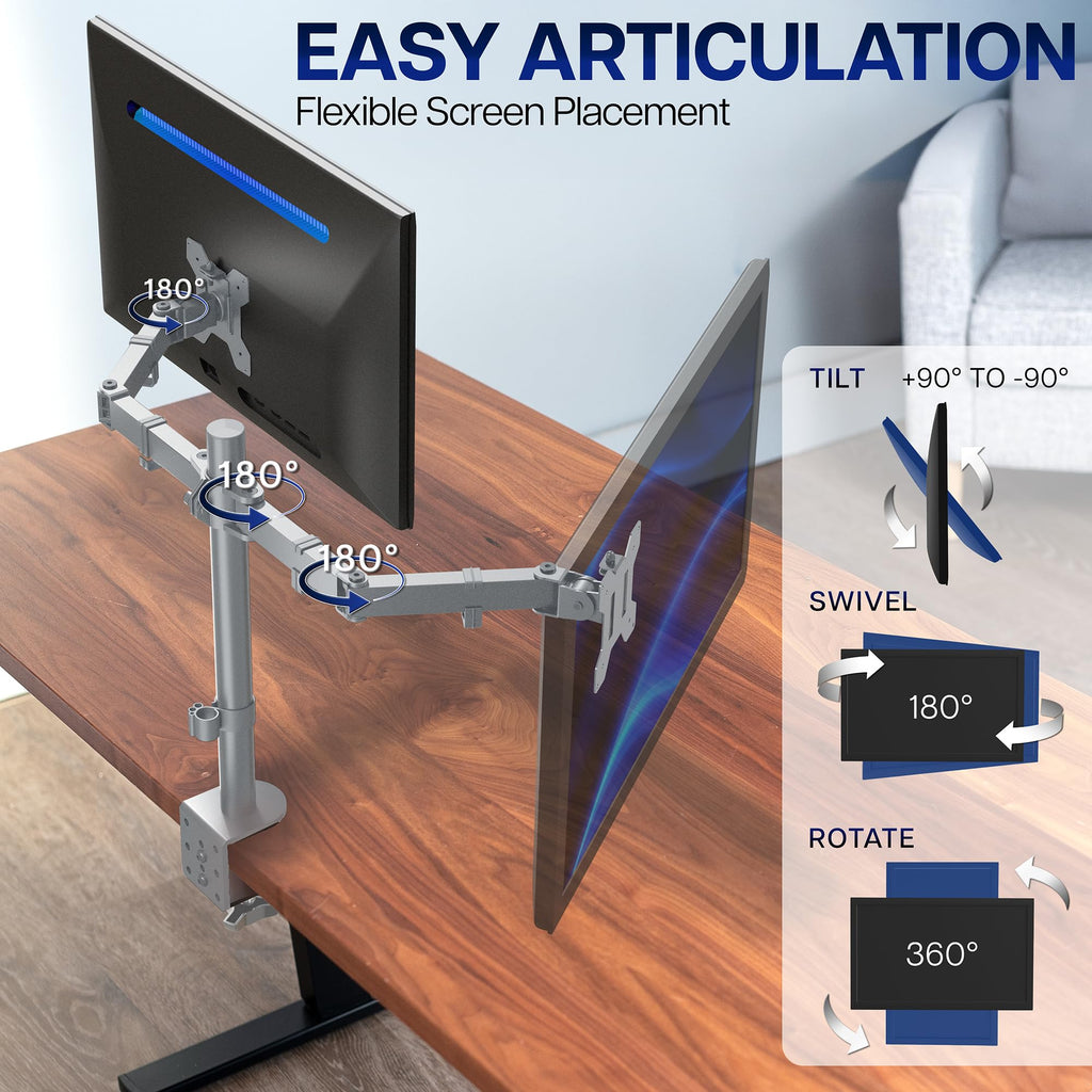 Dual Monitor Desk Mount, Holds 2 Computer Screens up to 30 inches