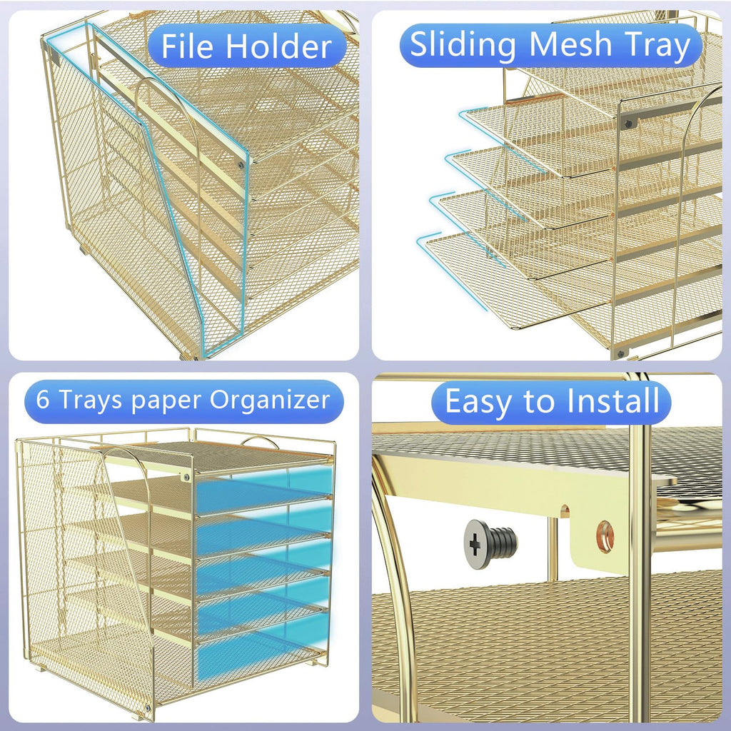 Paper Organizer With Magazine Holder | (Black, 4-Tier)