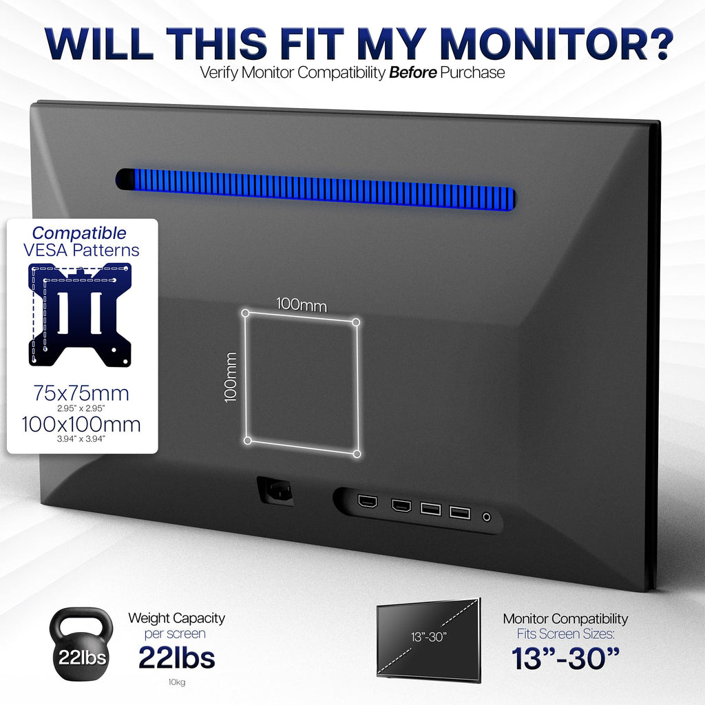 Dual Monitor Desk Mount, Holds 2 Computer Screens up to 30 inches