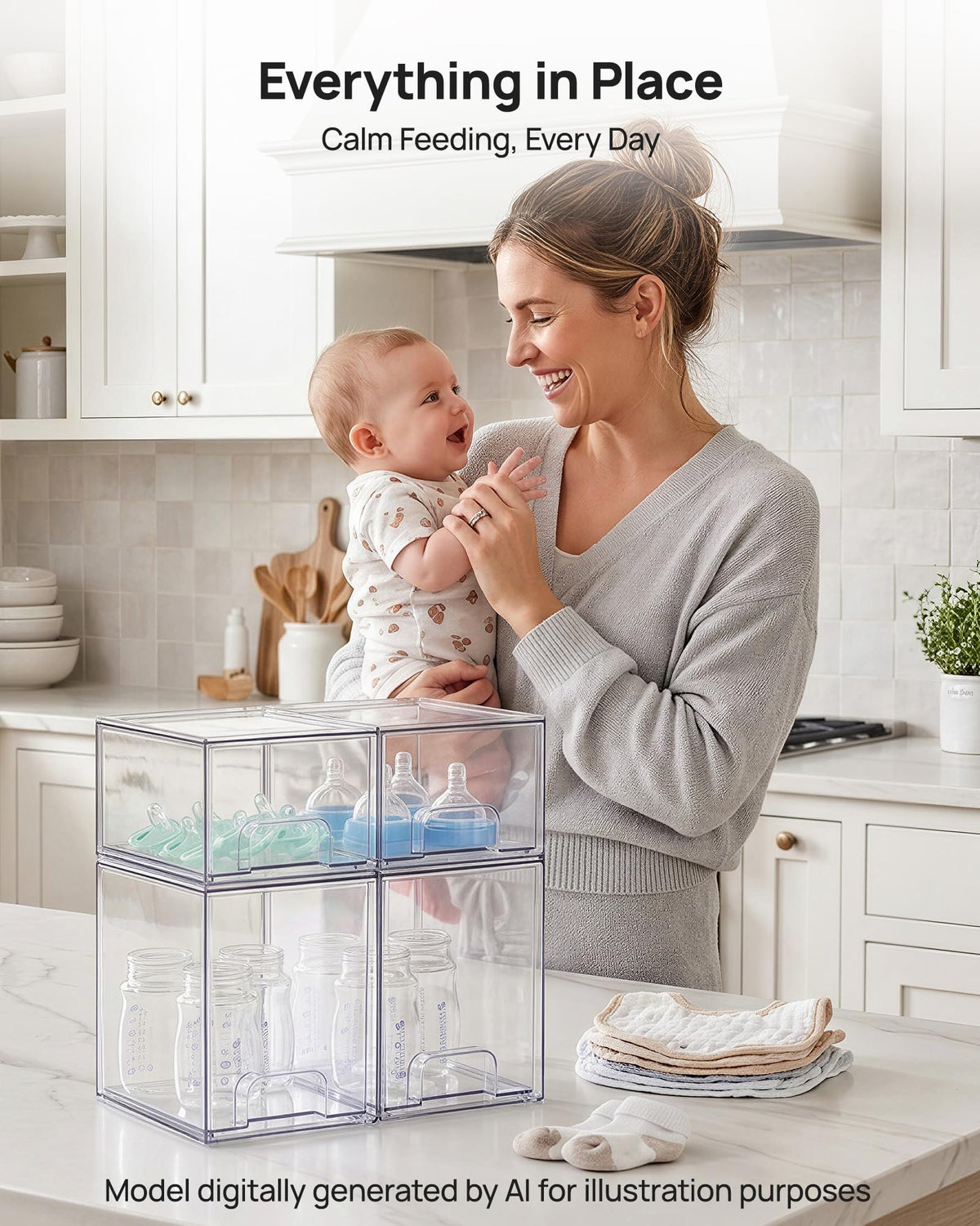 Clear Stackable Storage Drawers Set of 5, Plastic Organizer Bins |