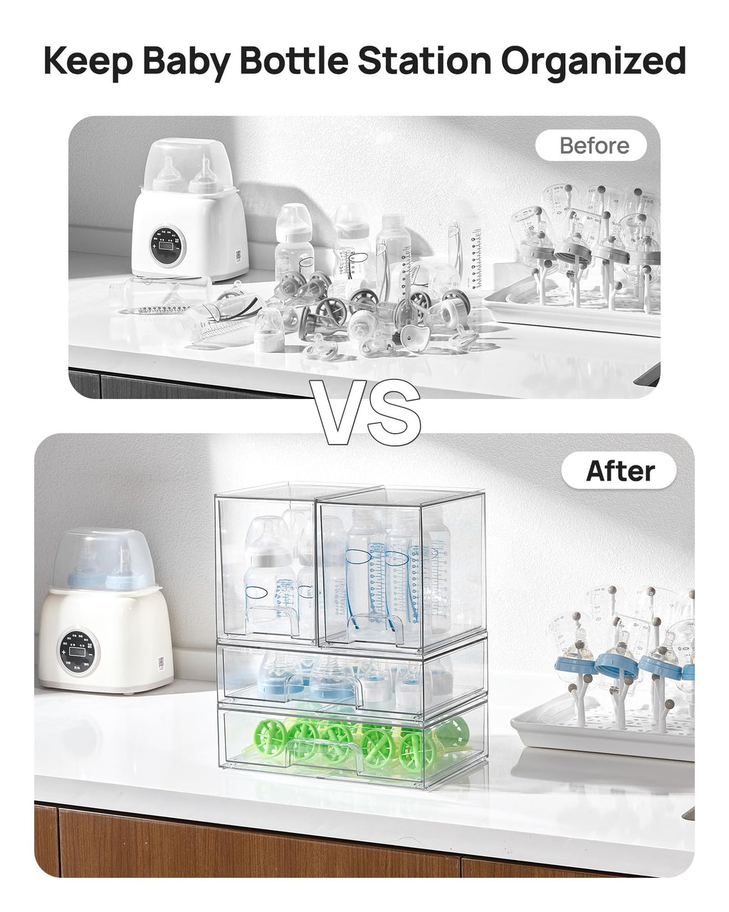Clear Stackable Storage Drawers Set of 5, Plastic Organizer Bins |