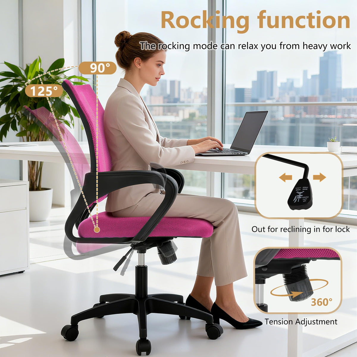 Ergonomic Office Chair | Mid-Back Swivel Desk Chair | with Lumbar Support