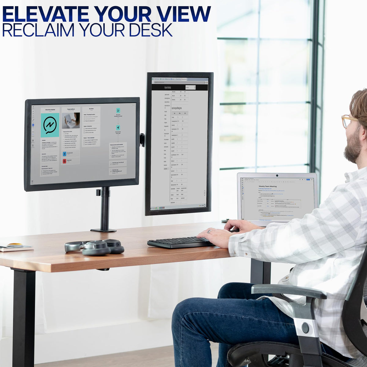 Dual Monitor Desk Mount, Holds 2 Computer Screens up to 30 inches