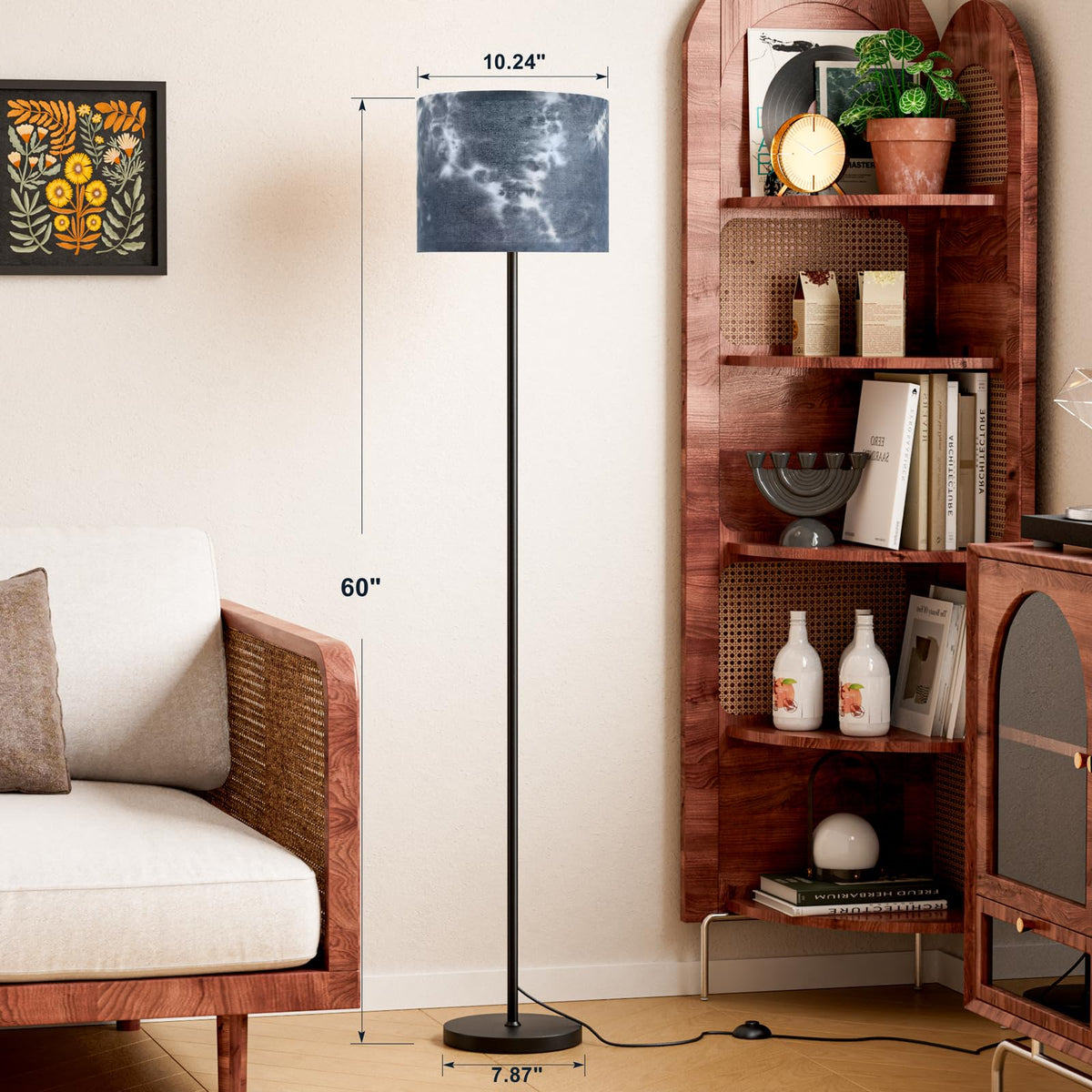 Modern Floor Lamp Simple Design with White Shade & Foot Pedal Switch