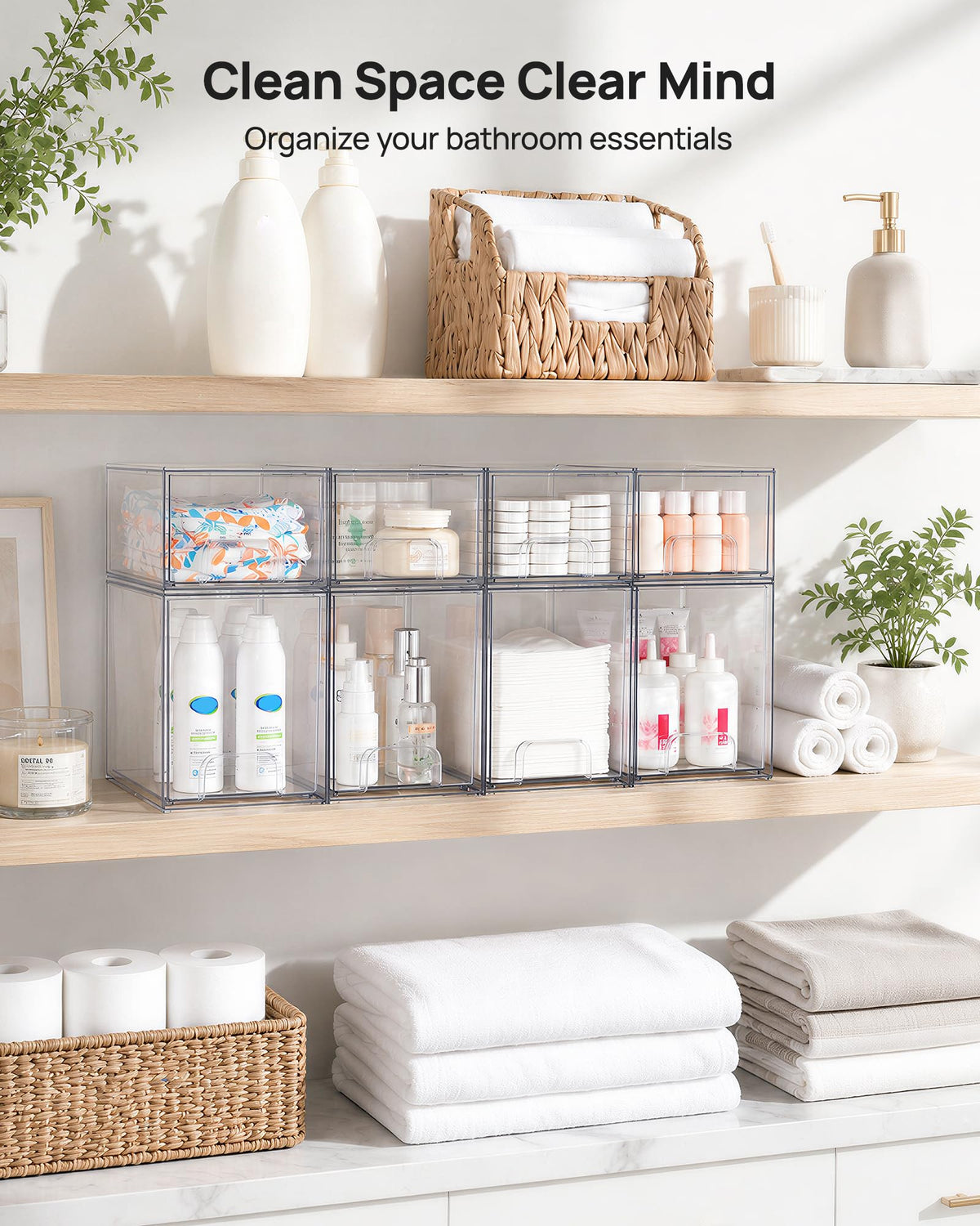 Clear Stackable Storage Drawers Set of 5, Plastic Organizer Bins |