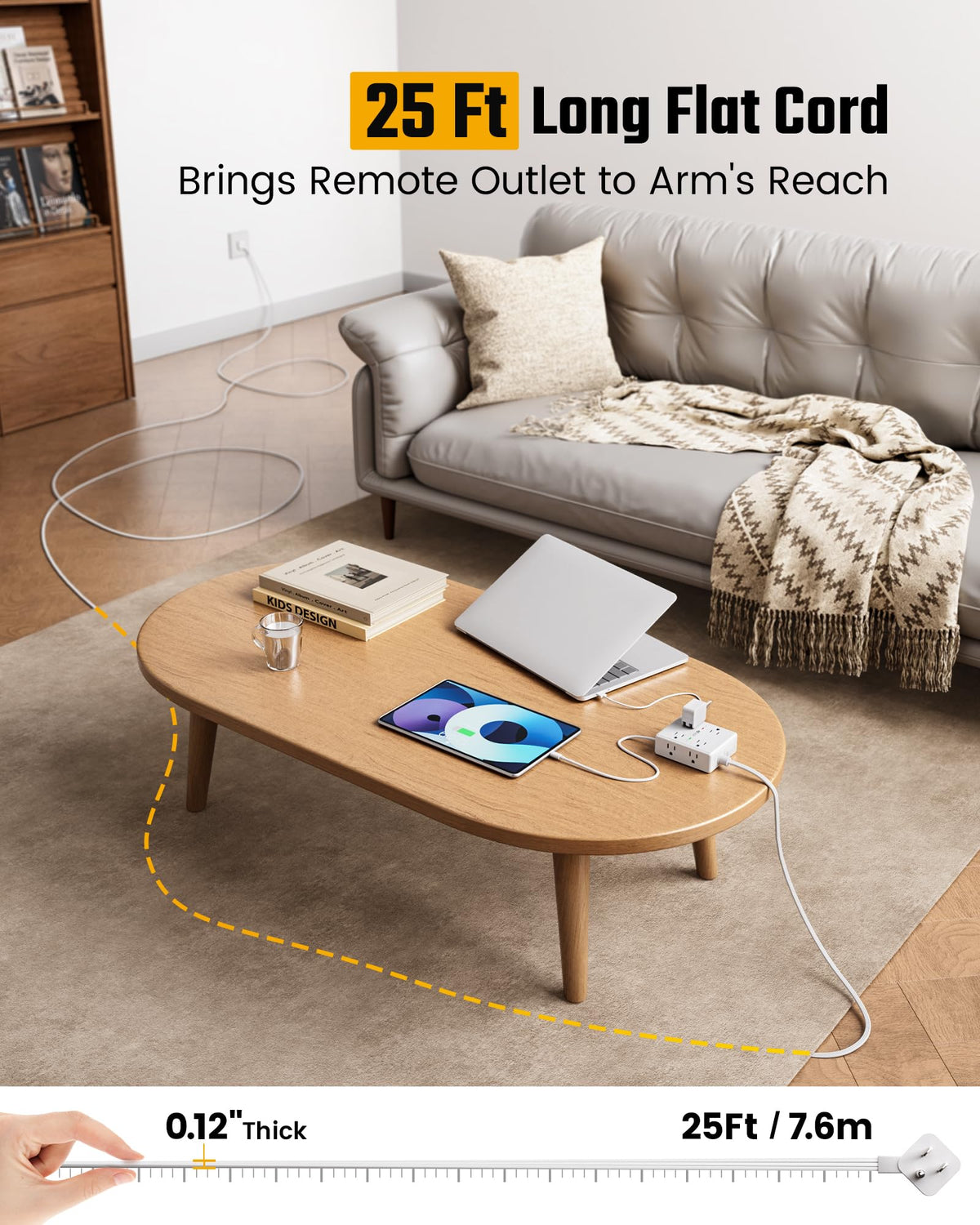 Extension Cord,Flat Plug Surge Protector Power Strip,10Ft | 8 AC & 4 USB Ports