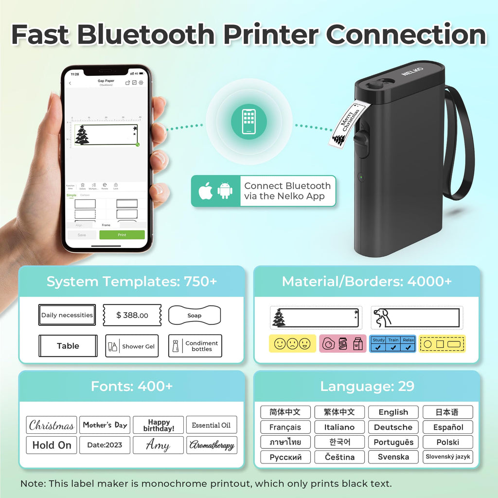 Nelko P21 Label Maker Machine with Tape, Bluetooth Label Printer, White