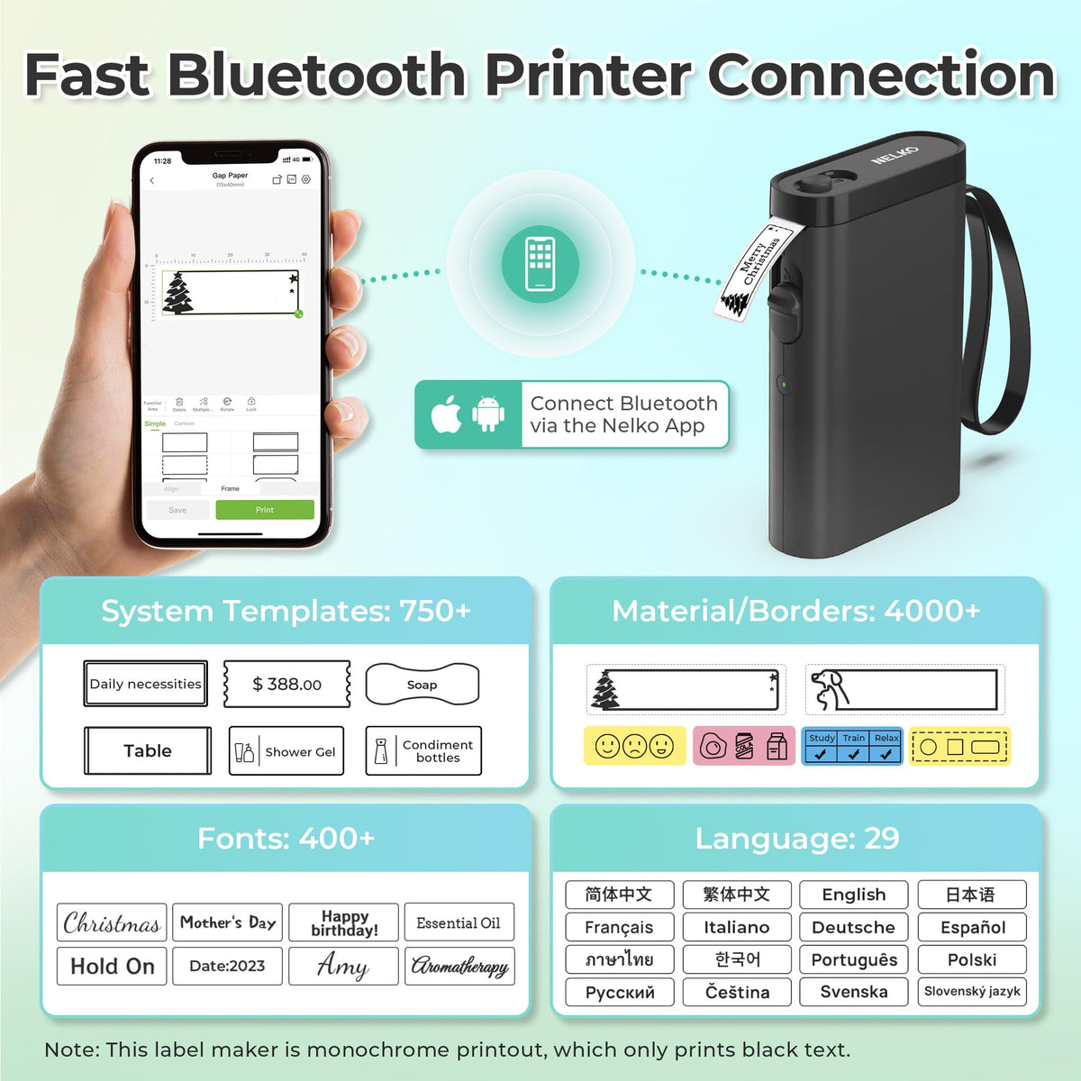 Nelko P21 Label Maker Machine with Tape, Bluetooth Label Printer, White