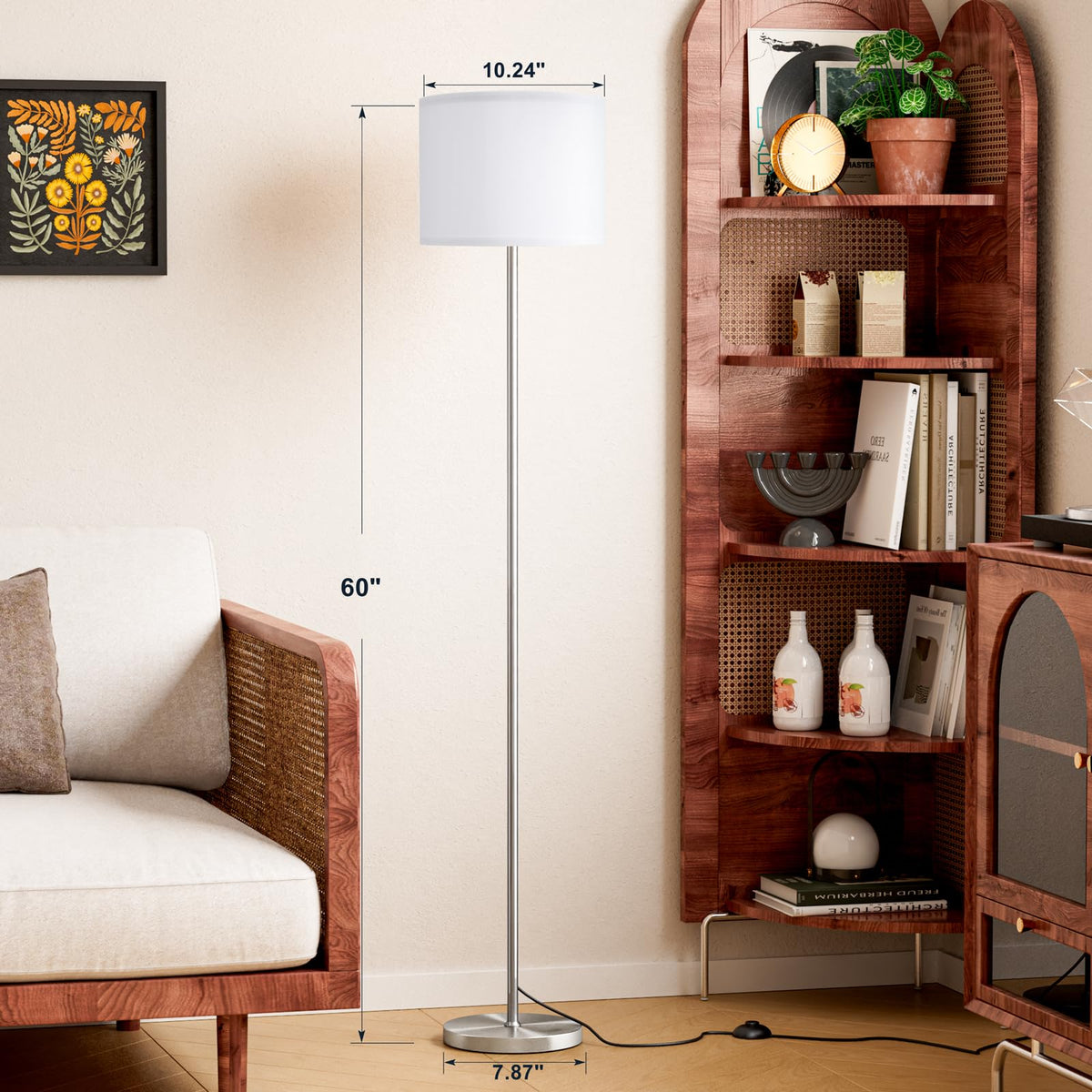 Modern Floor Lamp Simple Design with White Shade & Foot Pedal Switch
