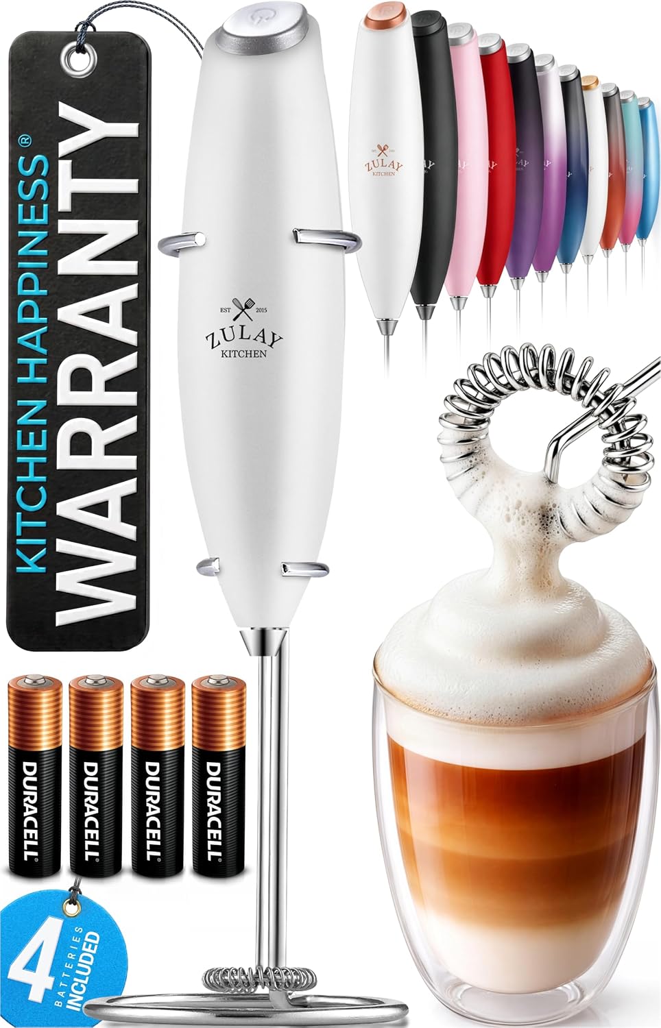 Zulay Kitchen Rechargeable Milk Frother Handheld - Frother Wand, Drink Mixer, Electric Whisk Frother, for Cappuccinos, Matcha & Protein Powder - Dynamic 3 Whisk, 3 Speed 500mAh Black