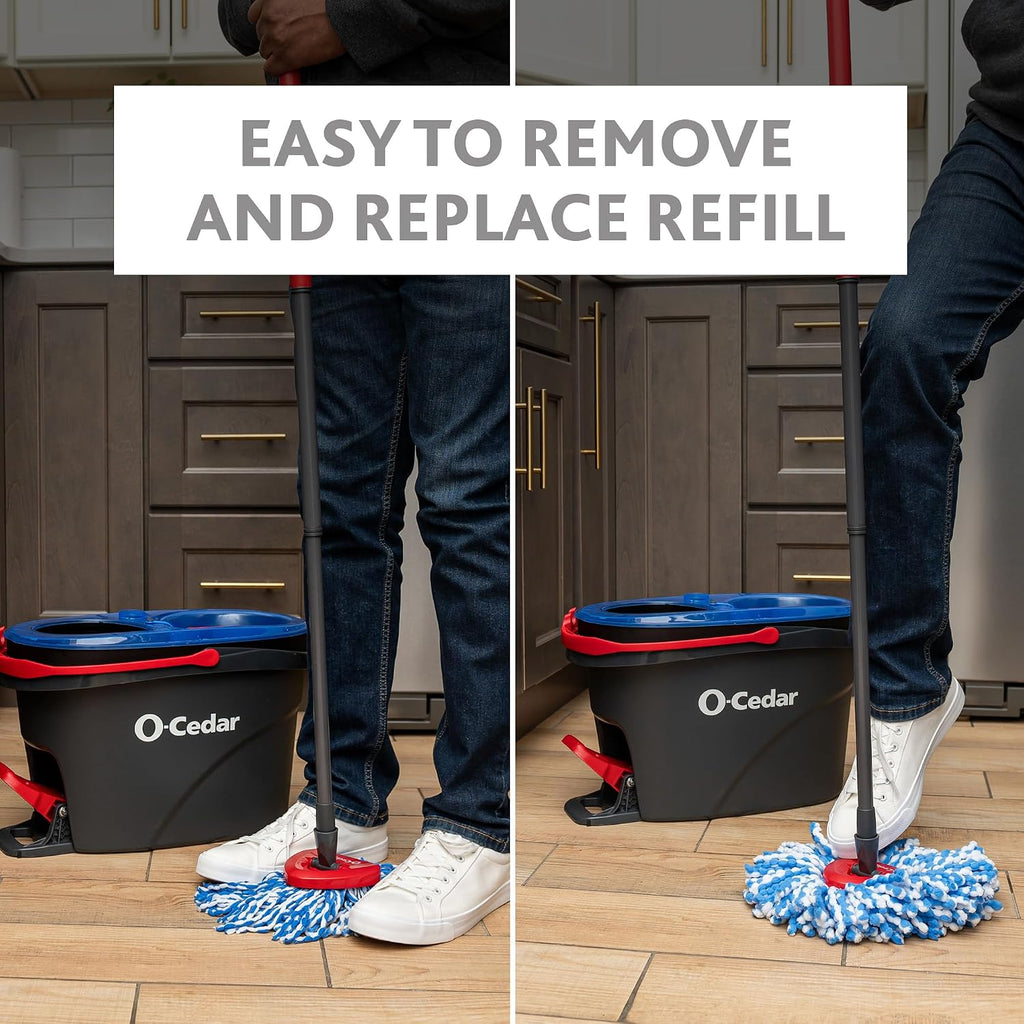 O-Cedar RinseClean Clean Water Spin Mop and Bucket System + 2 Extra Mop Heads | Clean with Clean Water | Removes 99% of Bacteria