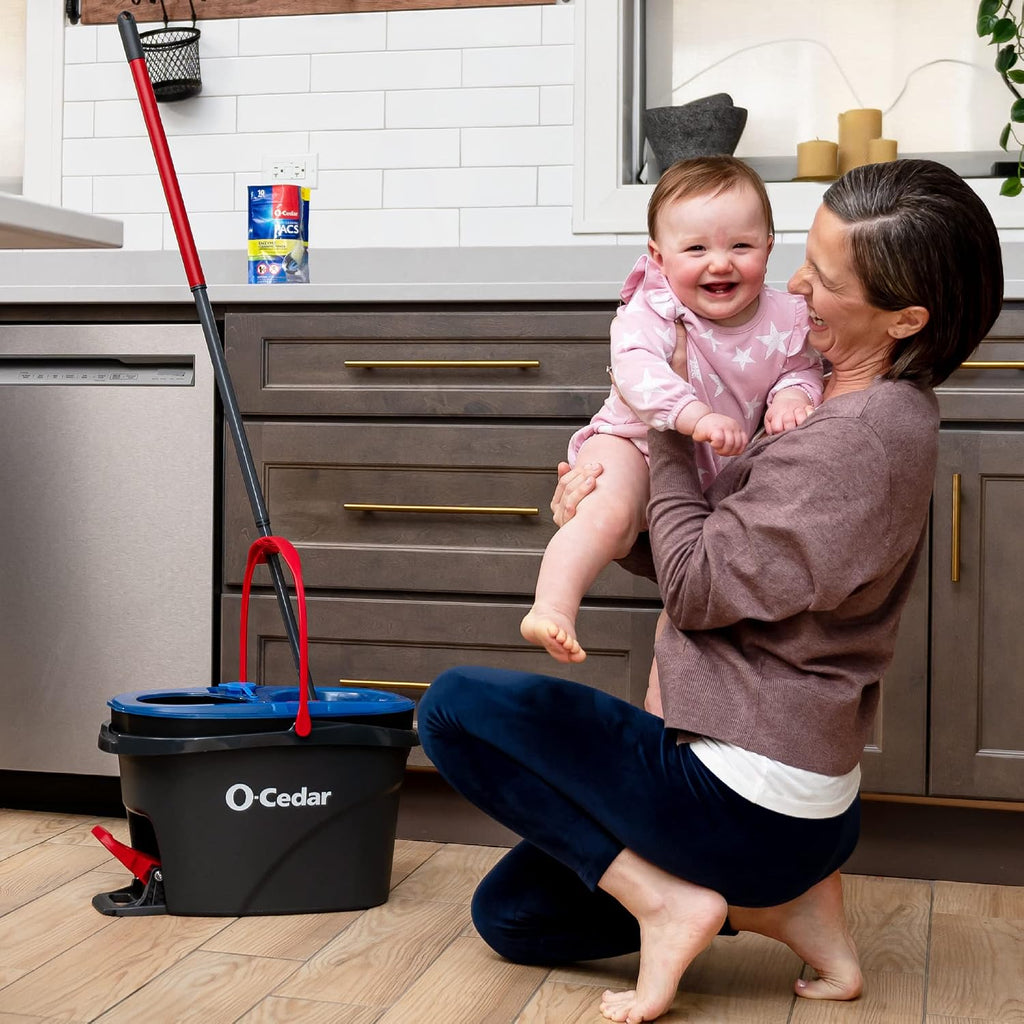 O-Cedar RinseClean Clean Water Spin Mop and Bucket System + 2 Extra Mop Heads | Clean with Clean Water | Removes 99% of Bacteria