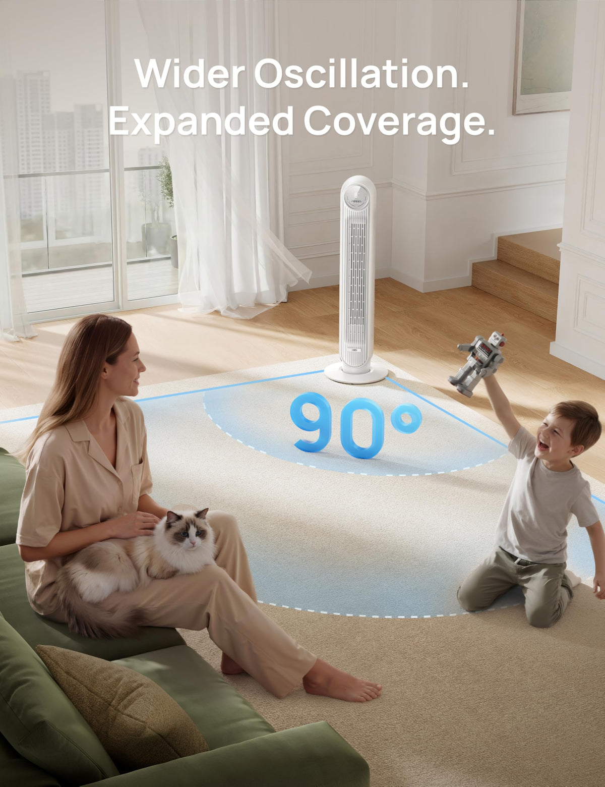 DREO Tower Fan for Bedroom, 25ft/s Velocity, 28dB Ultra Quiet, 4 Speeds