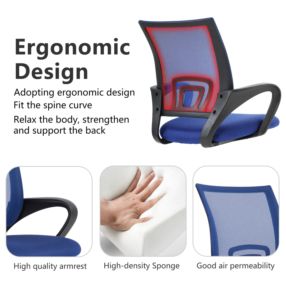 Ergonomic Office Chair | Mid-Back Swivel Desk Chair | with Lumbar Support