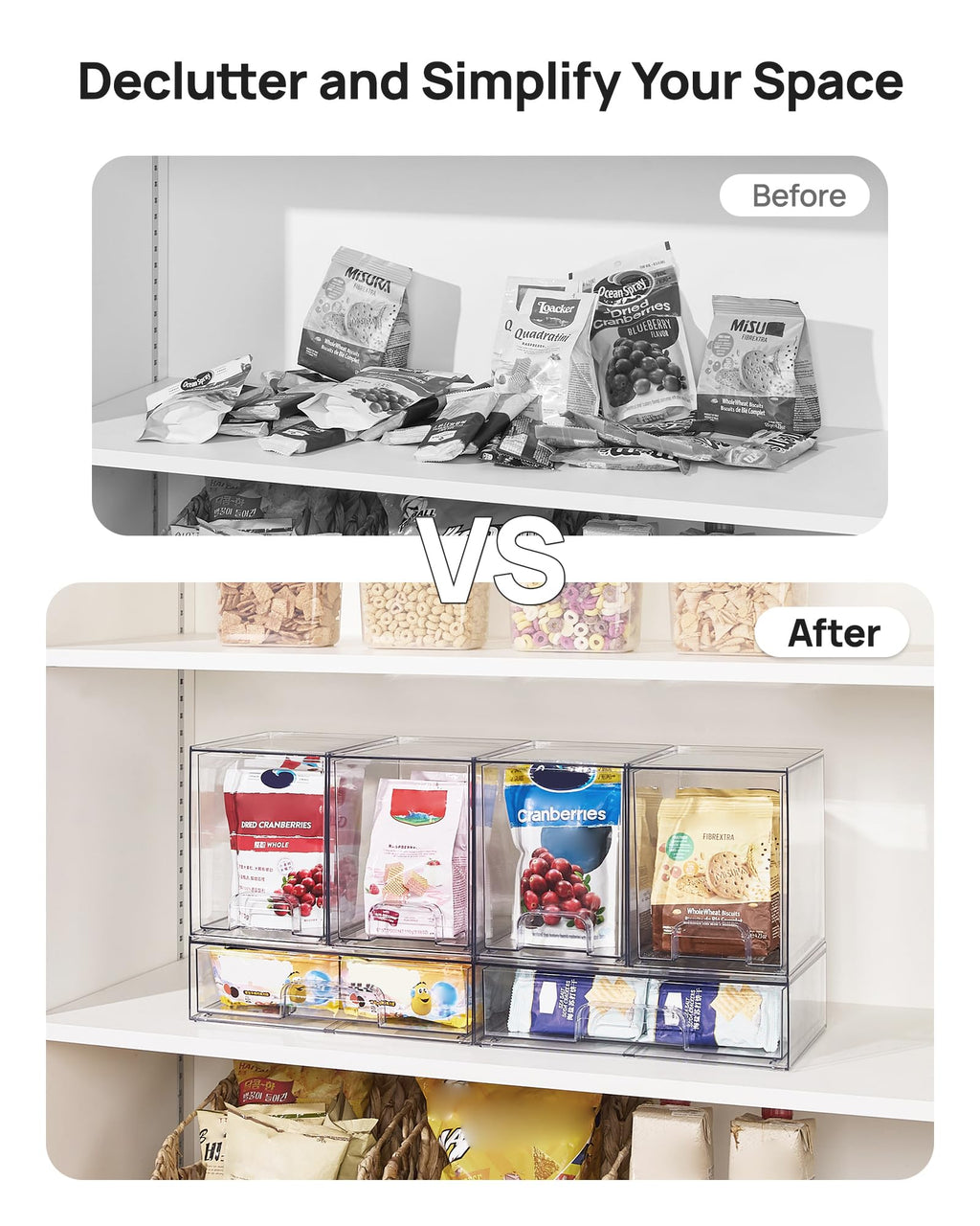 Clear Stackable Storage Drawers Set of 5, Plastic Organizer Bins |
