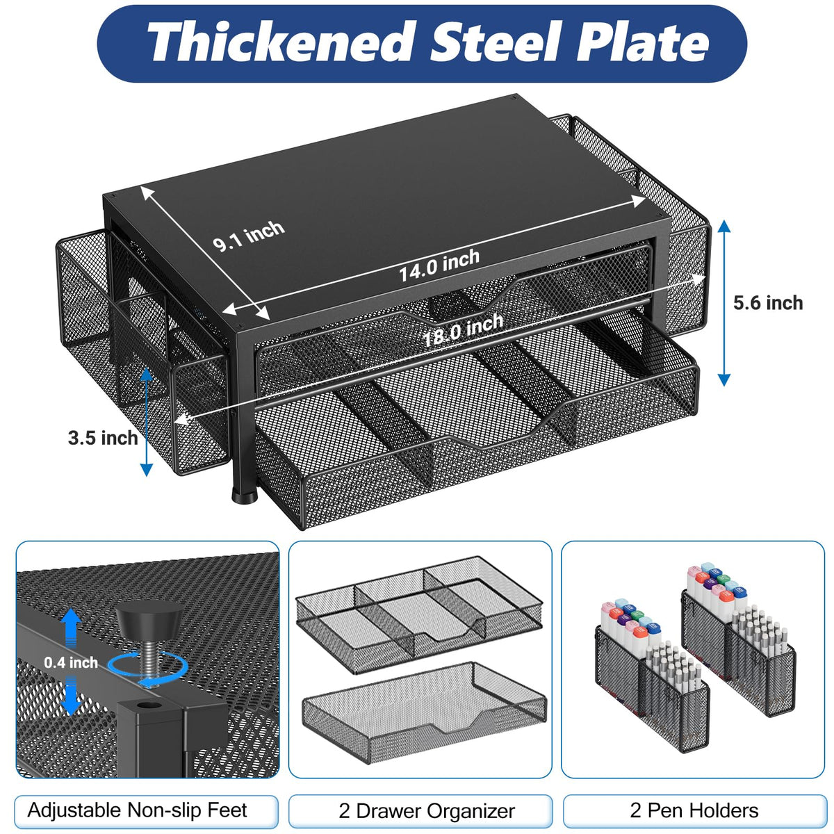 Desk Organizer and Accessories, 2-Tier Computer Monitor Stand Black