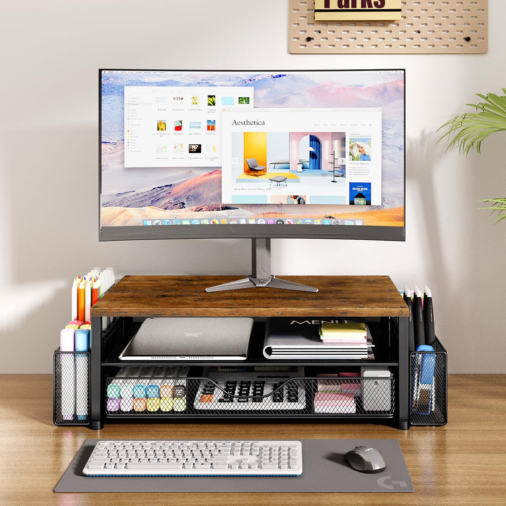 Desk Organizer and Accessories, 2-Tier Computer Monitor Stand Black