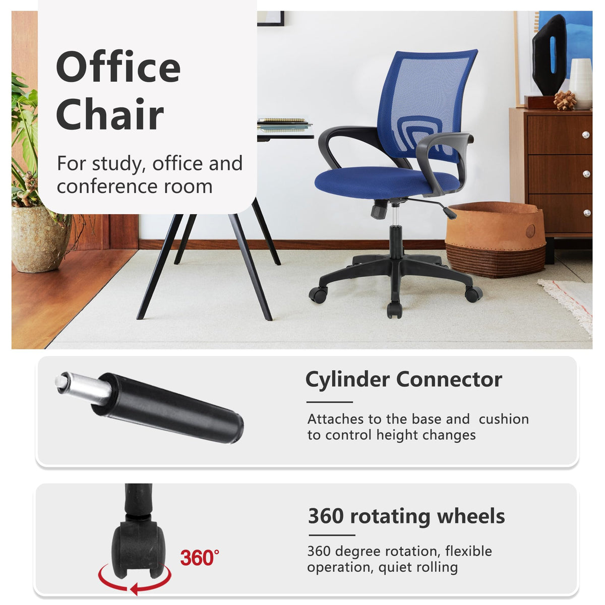 Ergonomic Office Chair | Mid-Back Swivel Desk Chair | with Lumbar Support