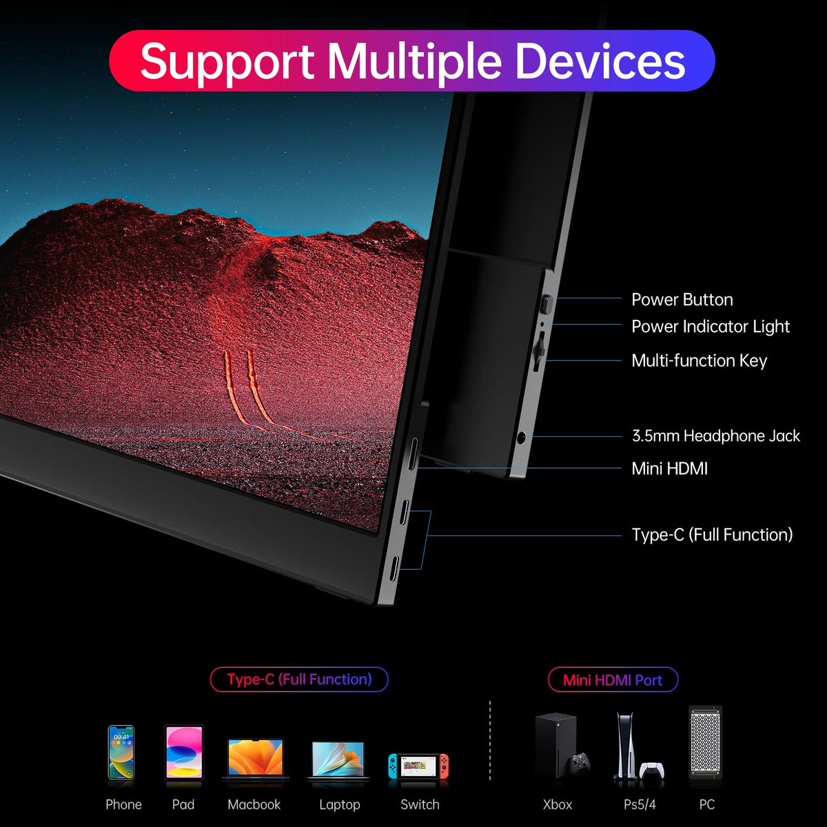 ForHelp 15.6inch Portable Monitor,1080P USB-C HDMI Second External Monitor for Laptop,PC,Mac Phone,PS,Xbox,Swich,IPS Ultra-Thin Zero Frame Gaming Display/Premium Smart Cover
