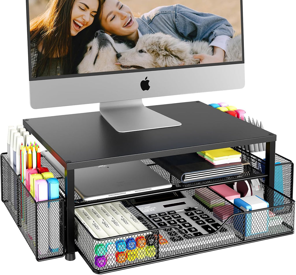 Desk Organizer and Accessories, 2-Tier Computer Monitor Stand Black