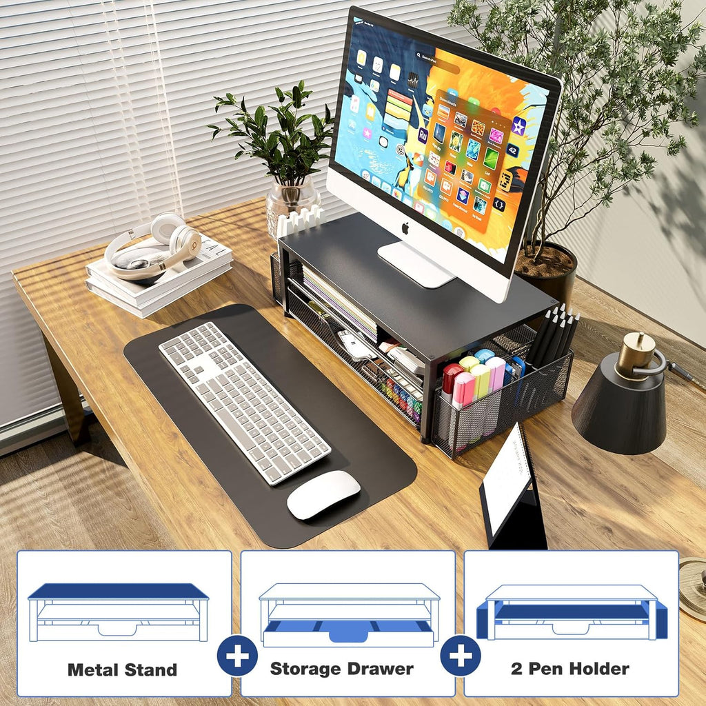 Desk Organizer and Accessories, 2-Tier Computer Monitor Stand Black