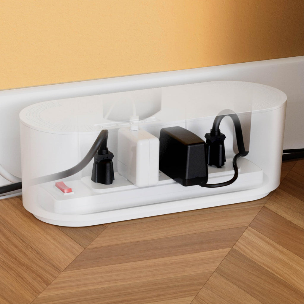 Cable Management Box, Power Strip with Desk Cord Organizer (Black)