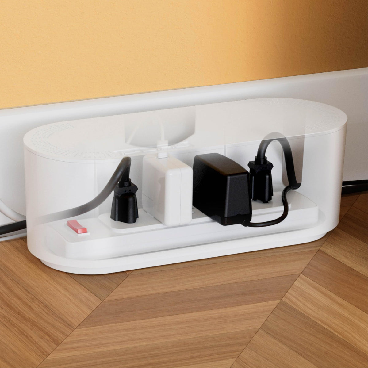Cable Management Box, Power Strip with Desk Cord Organizer (Black)