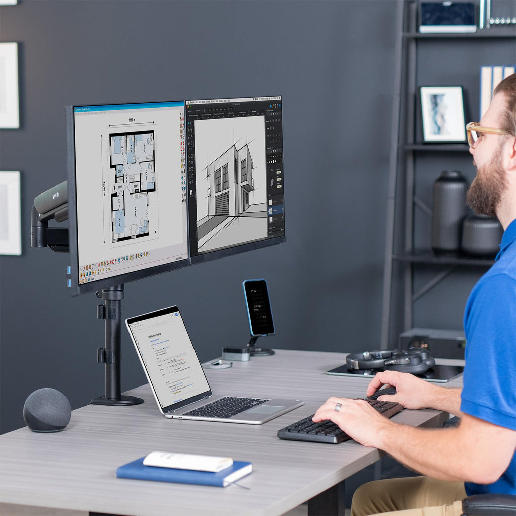 Triple Pneumatic Monitor Mount for 3 Screens up to 32 inches,