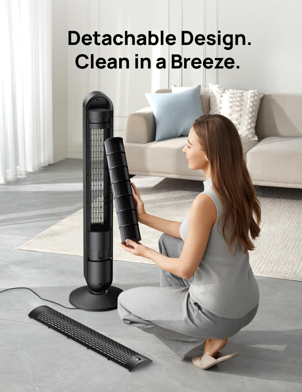 DREO Tower Fan for Bedroom, 25ft/s Velocity, 28dB Ultra Quiet, 4 Speeds