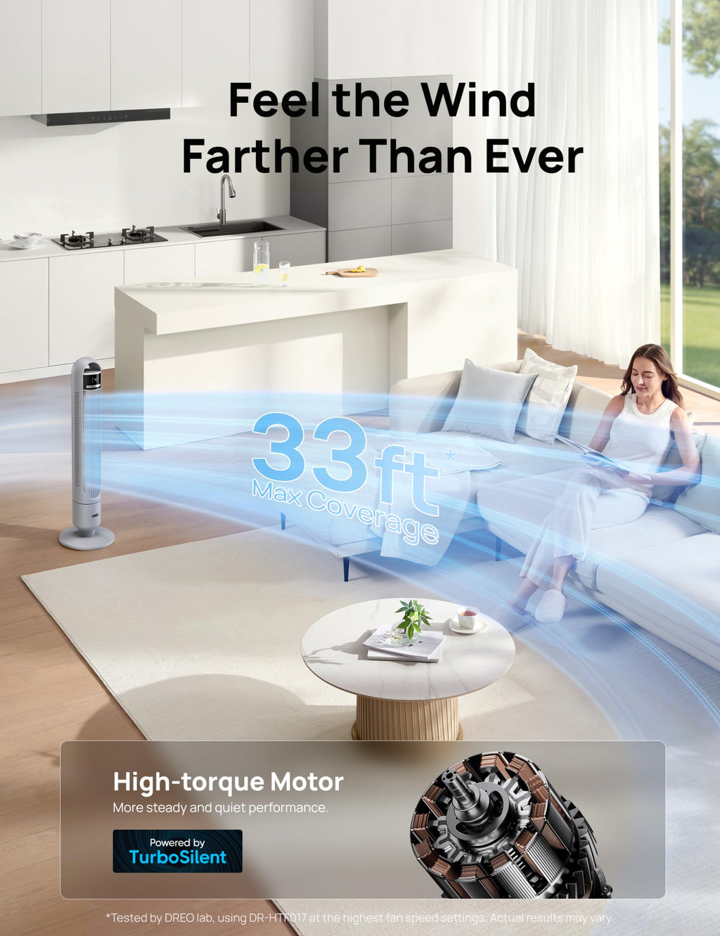 DREO Tower Fan for Bedroom, 25ft/s Velocity, 28dB Ultra Quiet, 4 Speeds