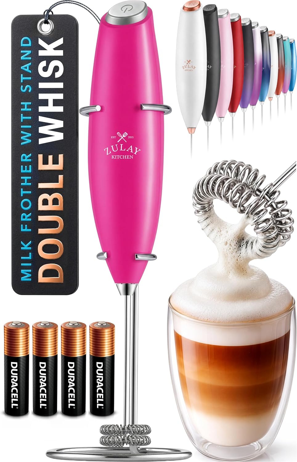 Zulay Kitchen Rechargeable Milk Frother Handheld - Frother Wand, Drink Mixer, Electric Whisk Frother, for Cappuccinos, Matcha & Protein Powder - Dynamic 3 Whisk, 3 Speed 500mAh Black