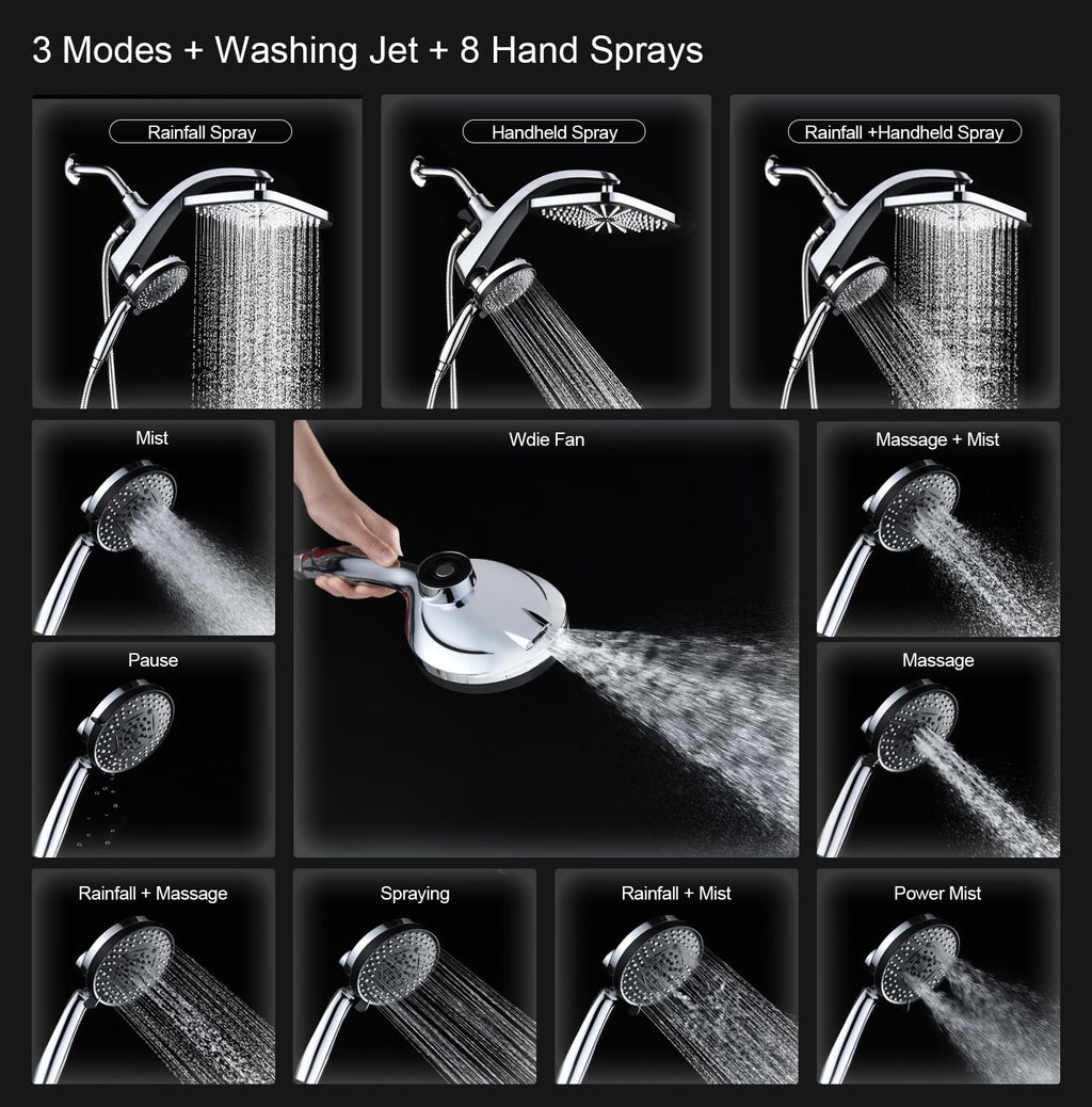 Shower Head with Rainfall Patter | Handheld Showerhead | Black | 1.8GPM