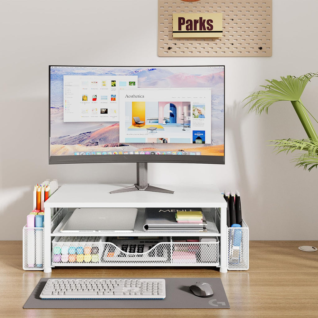 Desk Organizer and Accessories, 2-Tier Computer Monitor Stand Black
